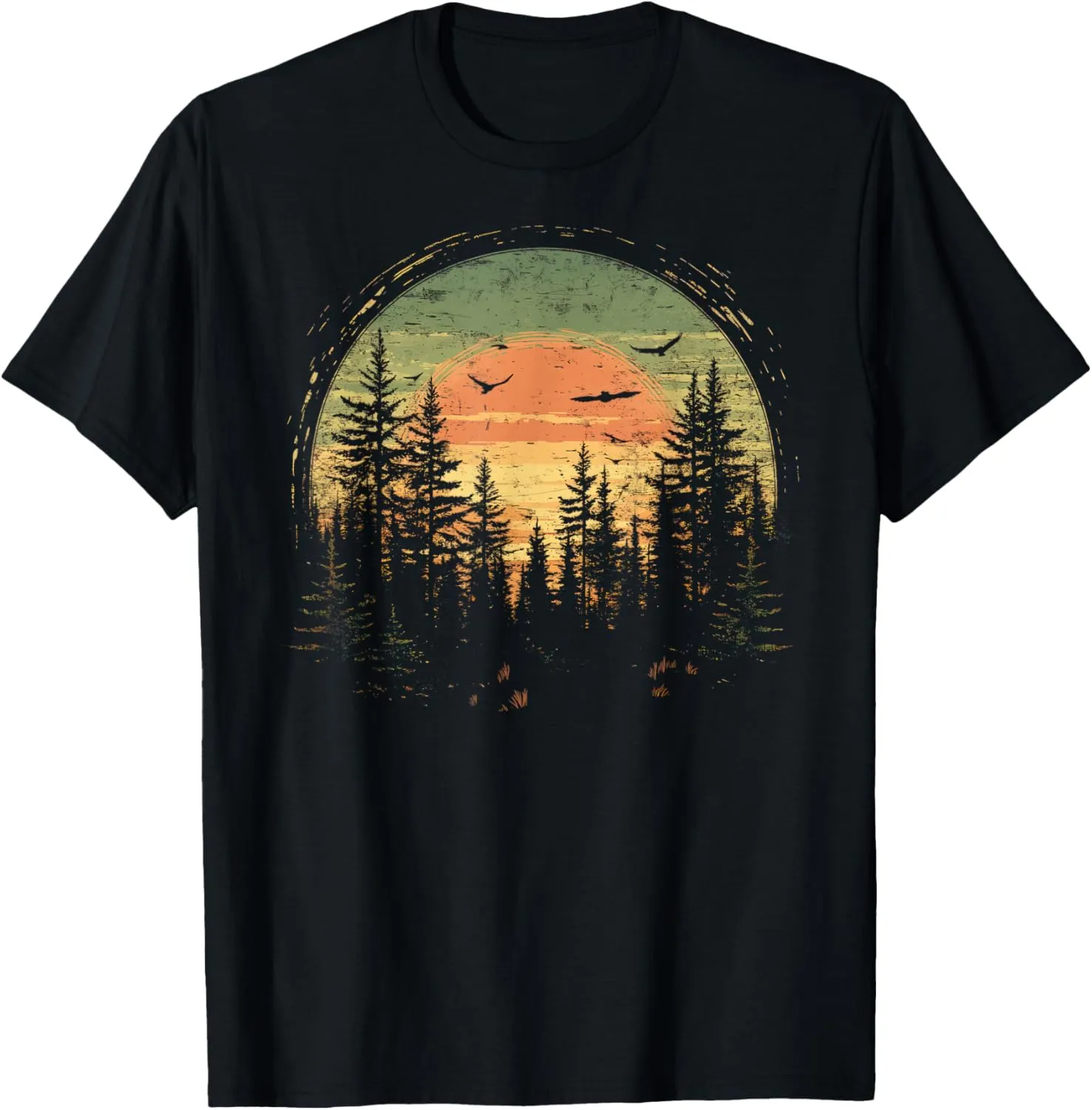 Retro Wilderness Bear Trees Reflection Outdoor Forest T-Shirt