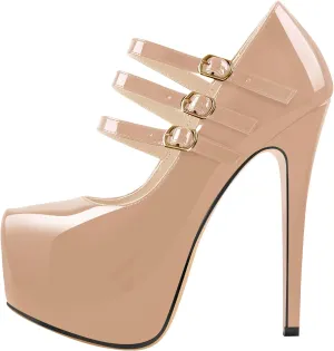 richealnini Mary Jane Pumps for Women Sexy Stiletto Heel Platform Ankle Buckle Strappy High Heels