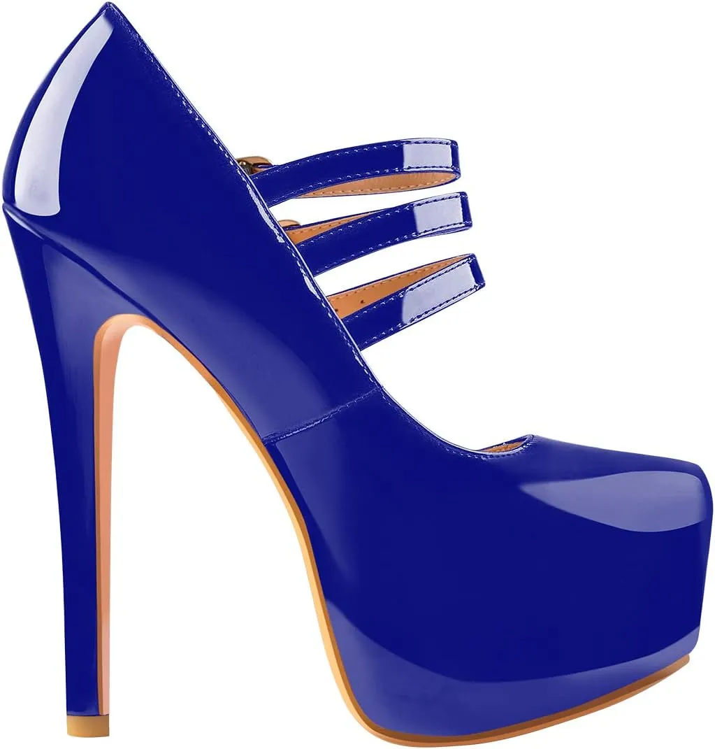 richealnini Mary Jane Pumps for Women Sexy Stiletto Heel Platform Ankle Buckle Strappy High Heels