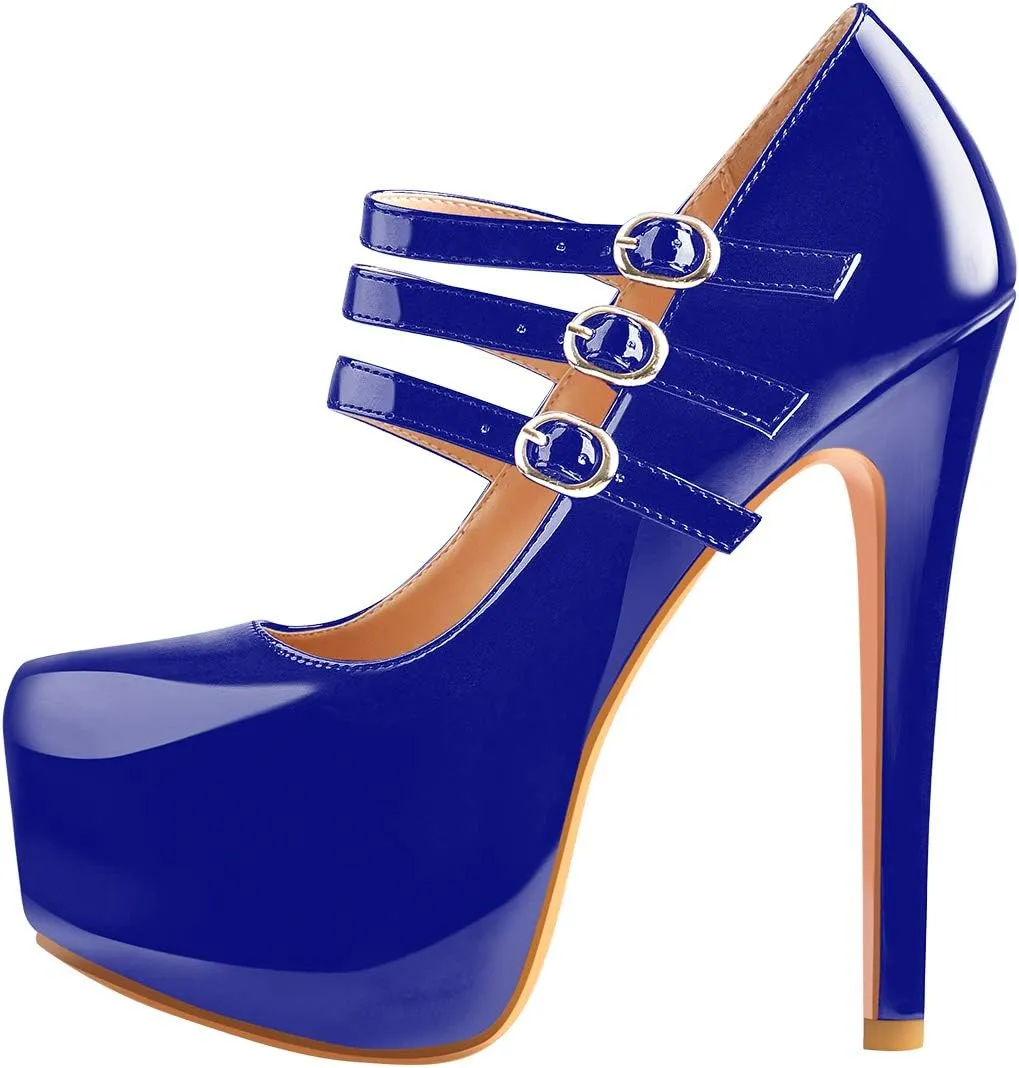 richealnini Mary Jane Pumps for Women Sexy Stiletto Heel Platform Ankle Buckle Strappy High Heels