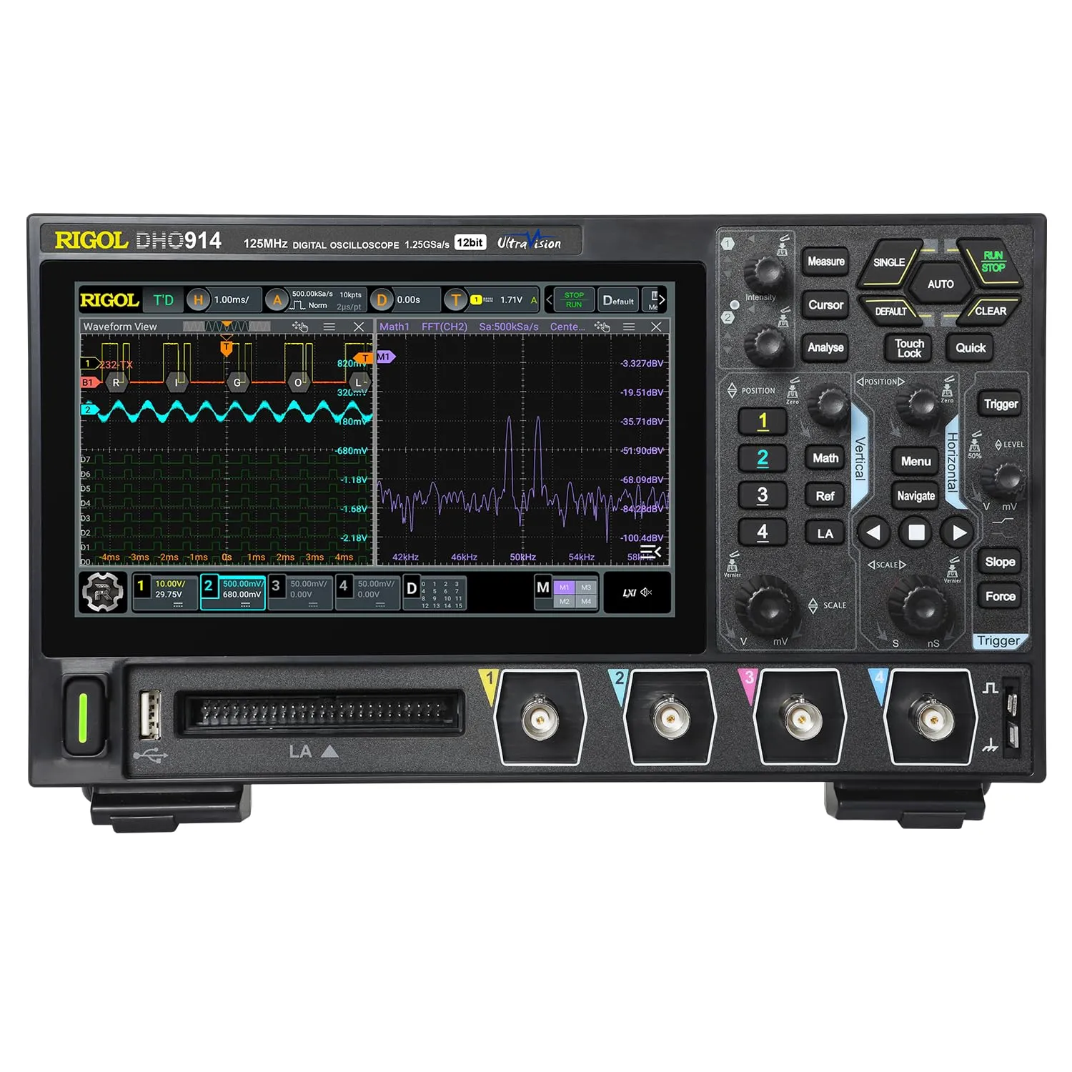RIGOL Digital Oscilloscope DHO914 125MHz Frequency Band   12-bit Vertical Resolution   Maximum 1.25 GSa/s Sample Rate   4 Analog Channels