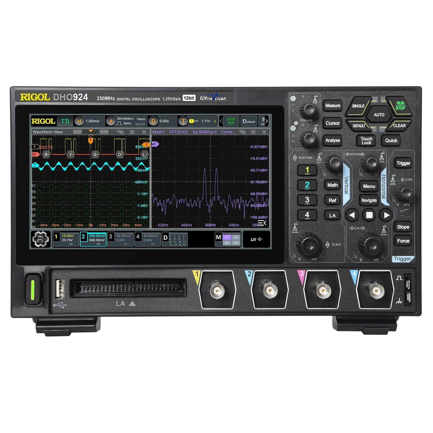 RIGOL Digital Oscilloscope DHO924 250MHz Frequency Band   12-bit Vertical Resolution   Maximum 1.25 GSa/s Sample Rate   4 Analog Channels