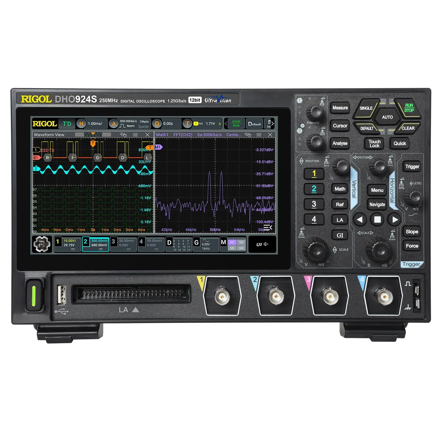 RIGOL Digital Oscilloscope DHO924S 250MHz Frequency Band   12-bit Vertical Resolution   Maximum 1.25 GSa/s Sample Rate   4 Analog Channels   1CH Built-in Signal Generator