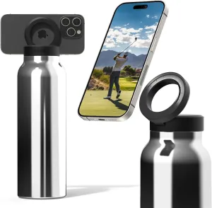 Ringo Insulated Water Bottle | Compatible MagSafe With Phone Holder | Stainless Steel Water Bottle With Magnetic Phone Tripod Mount | Hot 12H, Cold 24H, 360° Rotate - Stainless Steel 24oz