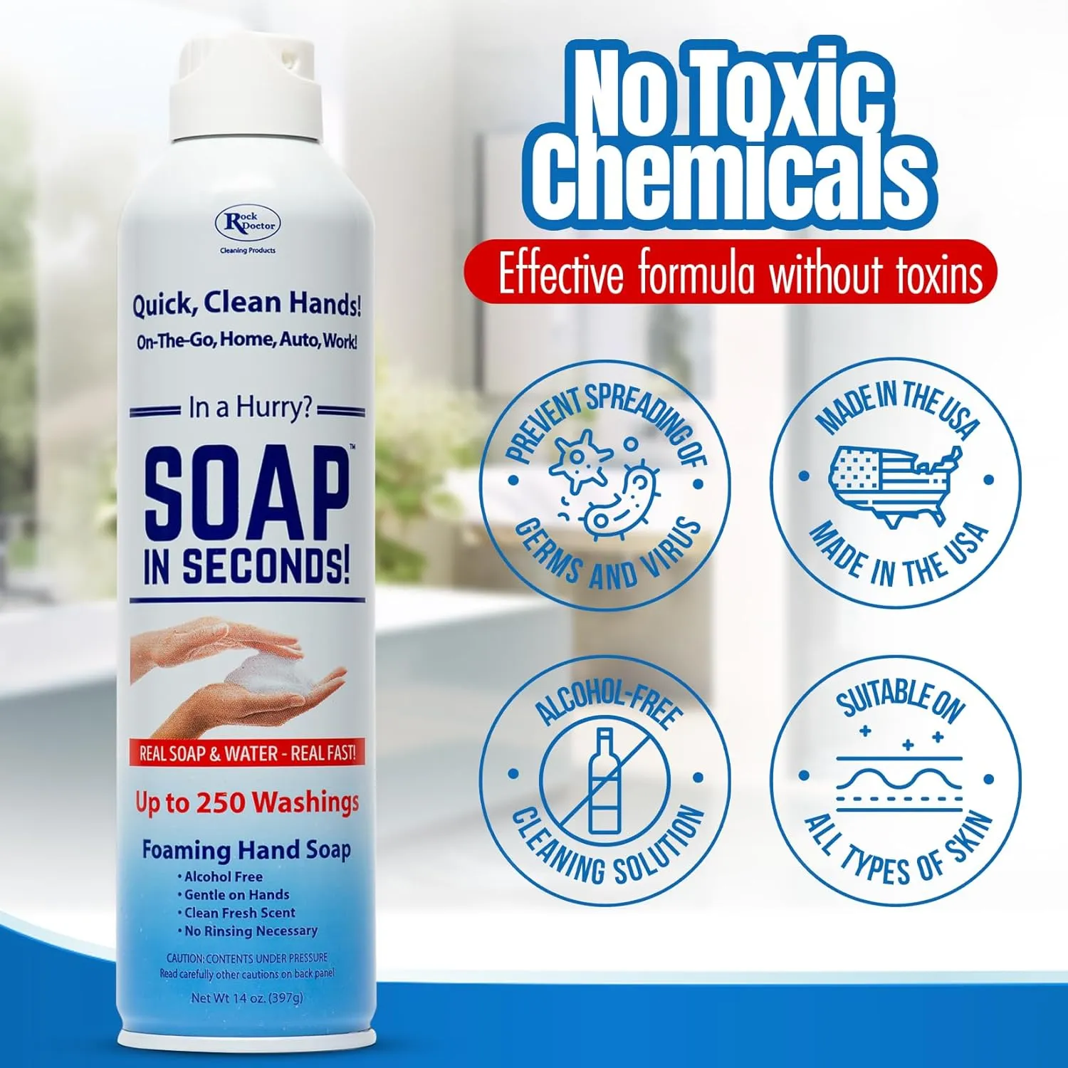 Rock Doctor Foaming Hand Soap In Seconds, 3 Pack, Spray Bottle Dispenser, Fresh Scent, No Rinse Alcohol Free Sanitizer, Gentle on Soft Skin, Home, Work, and School
