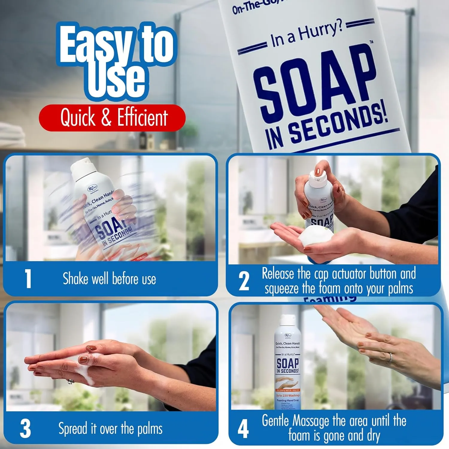 Rock Doctor Foaming Hand Soap In Seconds, 3 Pack, Spray Bottle Dispenser, Fresh Scent, No Rinse Alcohol Free Sanitizer, Gentle on Soft Skin, Home, Work, and School