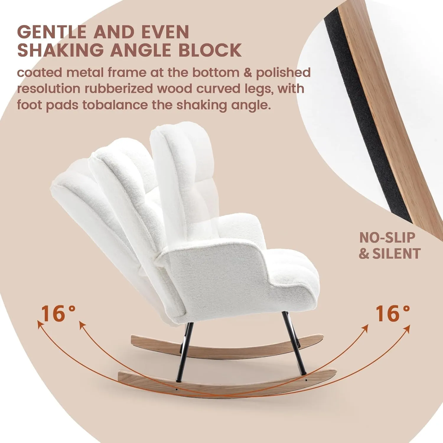 Rocking Chair Nursery Teddy, Upholstered Baby Fluffy Glider Rocker for Adults Small Spaces Indoor, Comfy Sherpa Compact Nursing Chairs for Living Room, Bedroom, Classroom, White