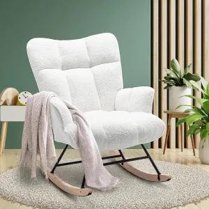 Rocking Chair Nursery Teddy, Upholstered Baby Fluffy Glider Rocker for Adults Small Spaces Indoor, Comfy Sherpa Compact Nursing Chairs for Living Room, Bedroom, Classroom, White