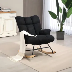 Rocking Chair Nursery Teddy, Upholstered Baby Fluffy Glider Rocker for Adults Small Spaces Indoor, Comfy Sherpa Compact Nursing Chairs for Living Room, Classroom, Bedroom, Black