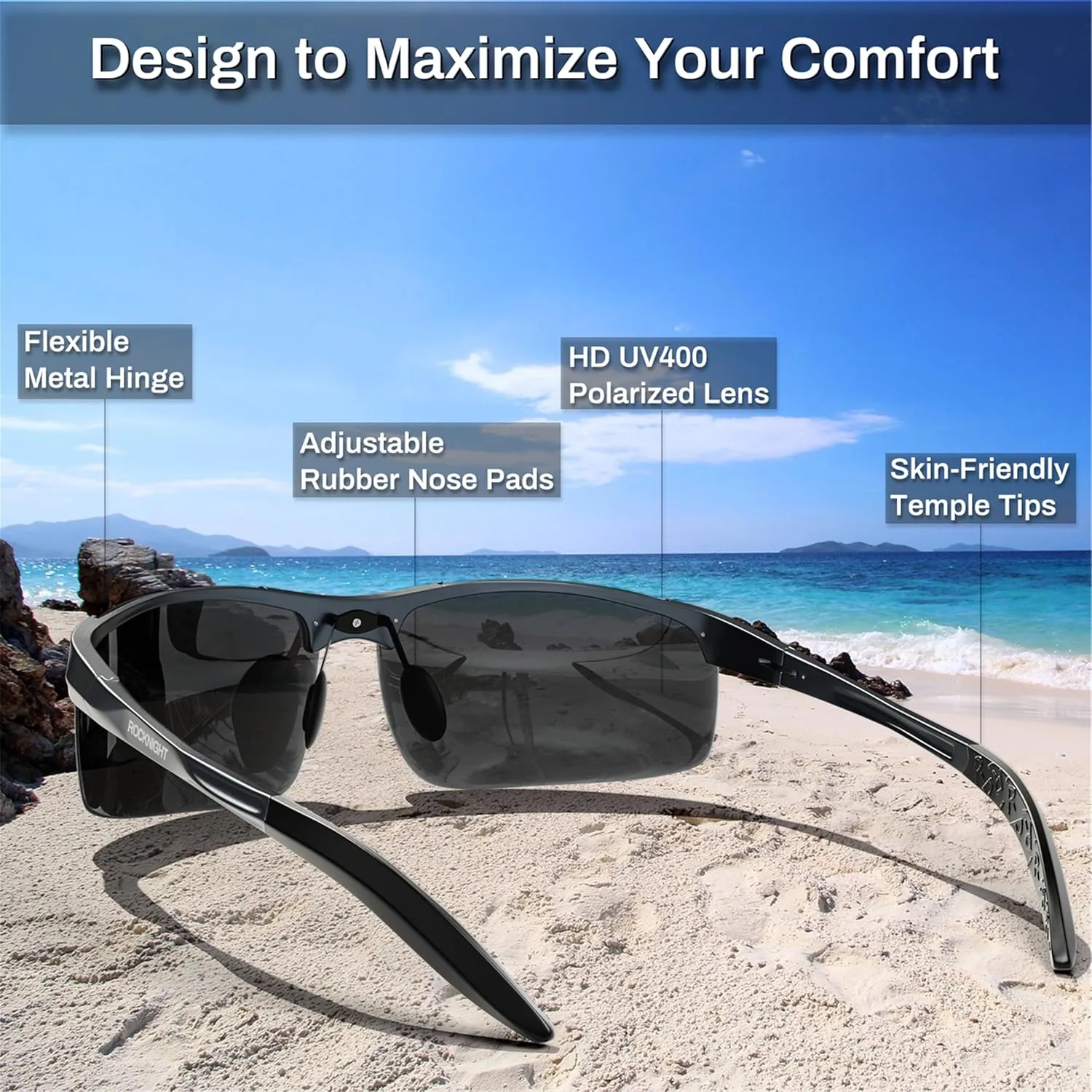 ROCKNIGHT Driving HD Polarized UV400 Protection Ultra light Al-Mg Golf Fishing Outdoor Sunglasses
