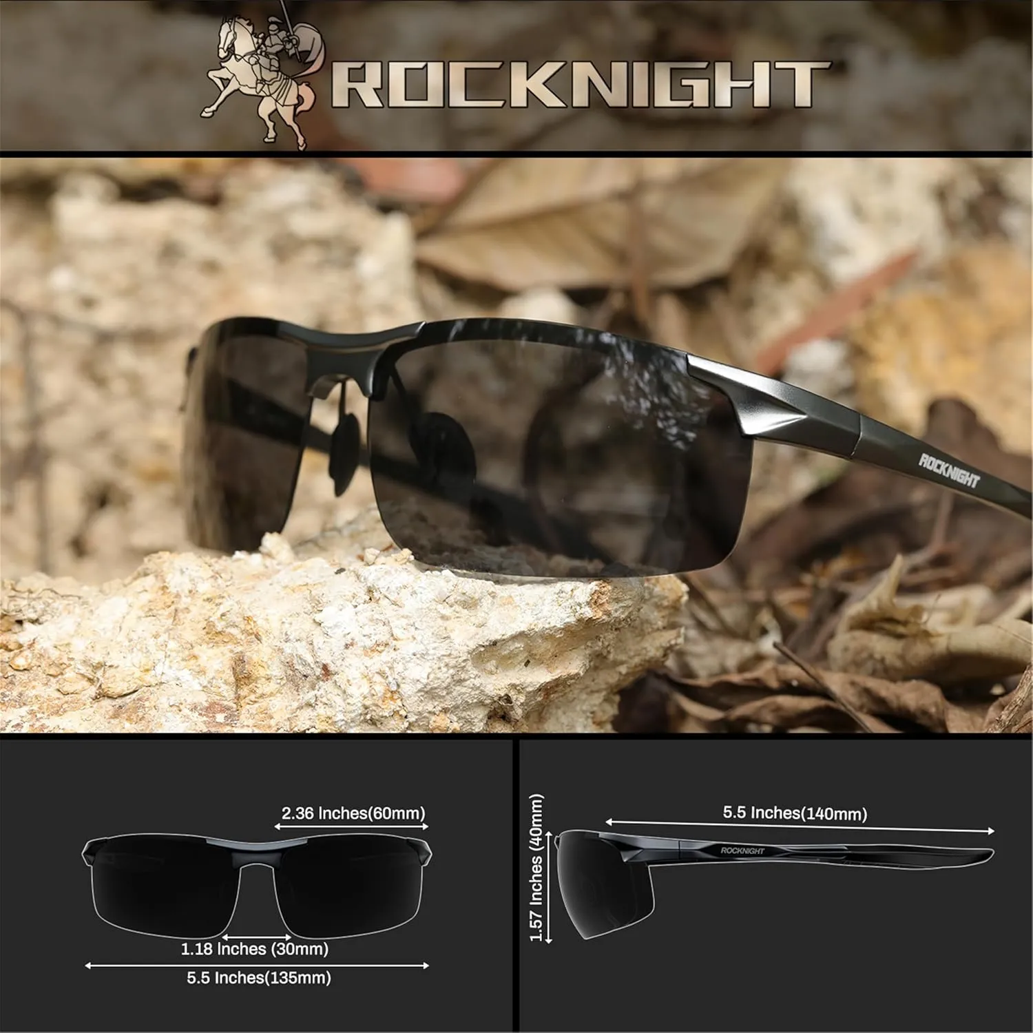 ROCKNIGHT Driving HD Polarized UV400 Protection Ultra light Al-Mg Golf Fishing Outdoor Sunglasses