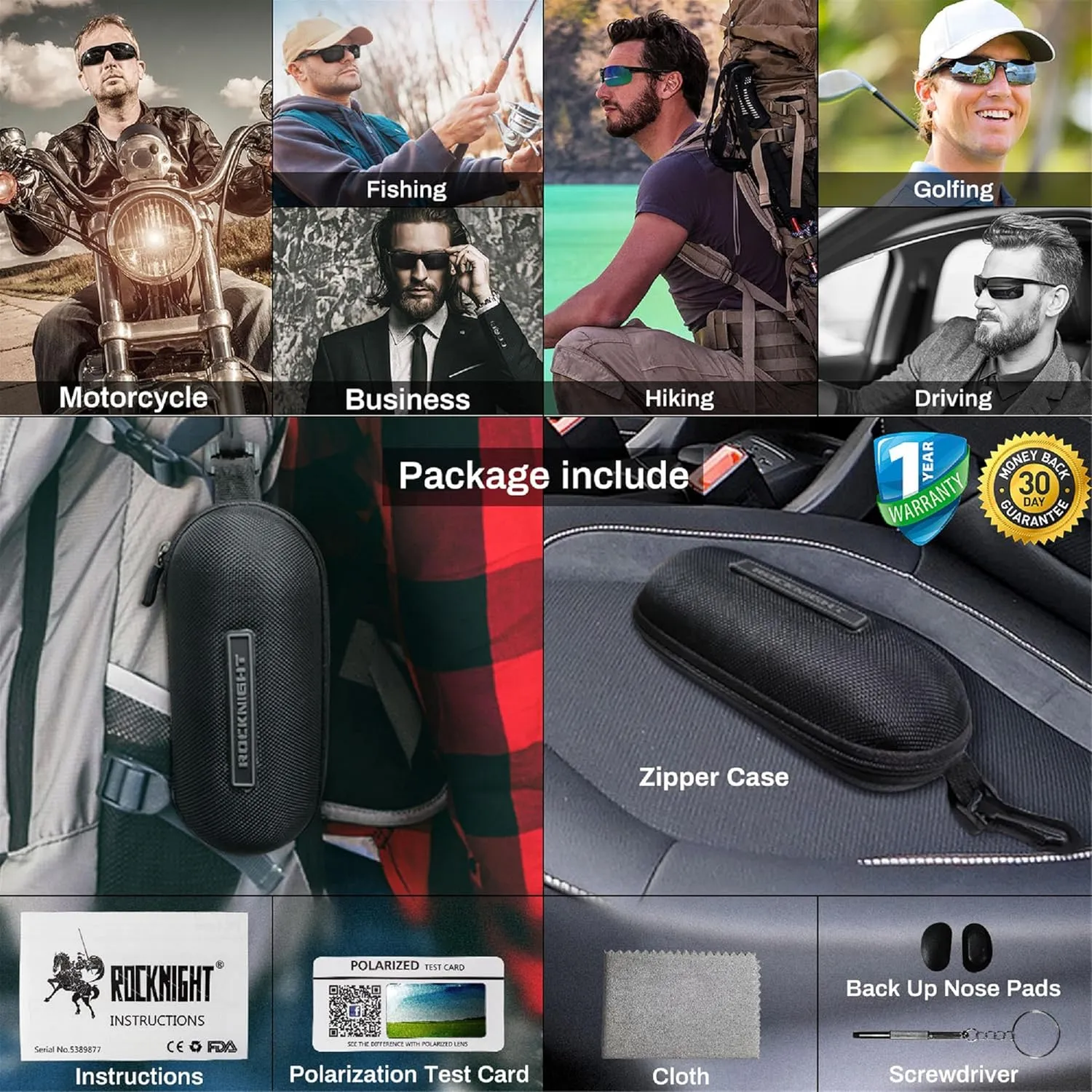 ROCKNIGHT Driving HD Polarized UV400 Protection Ultra light Al-Mg Golf Fishing Outdoor Sunglasses