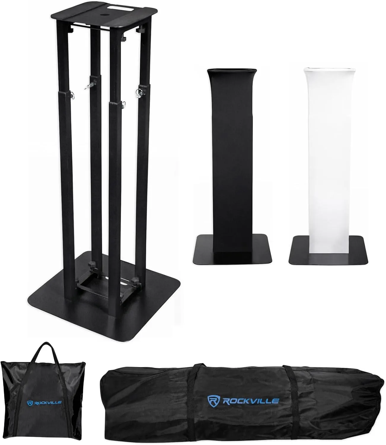 Rockville Totem Moving Head Light Stand Black White Scrims Carry Bags, (RTP32B)
