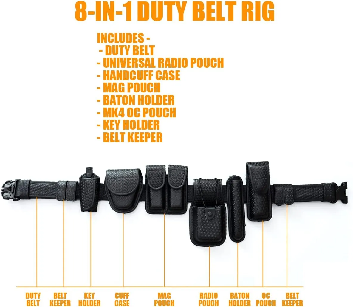 ROCOTACTICAL 8-in-1 Law Enforcement Duty Web Belt Rig, Basketweave Police Duty Belt Rig, Police Duty Utility Belt Kit
