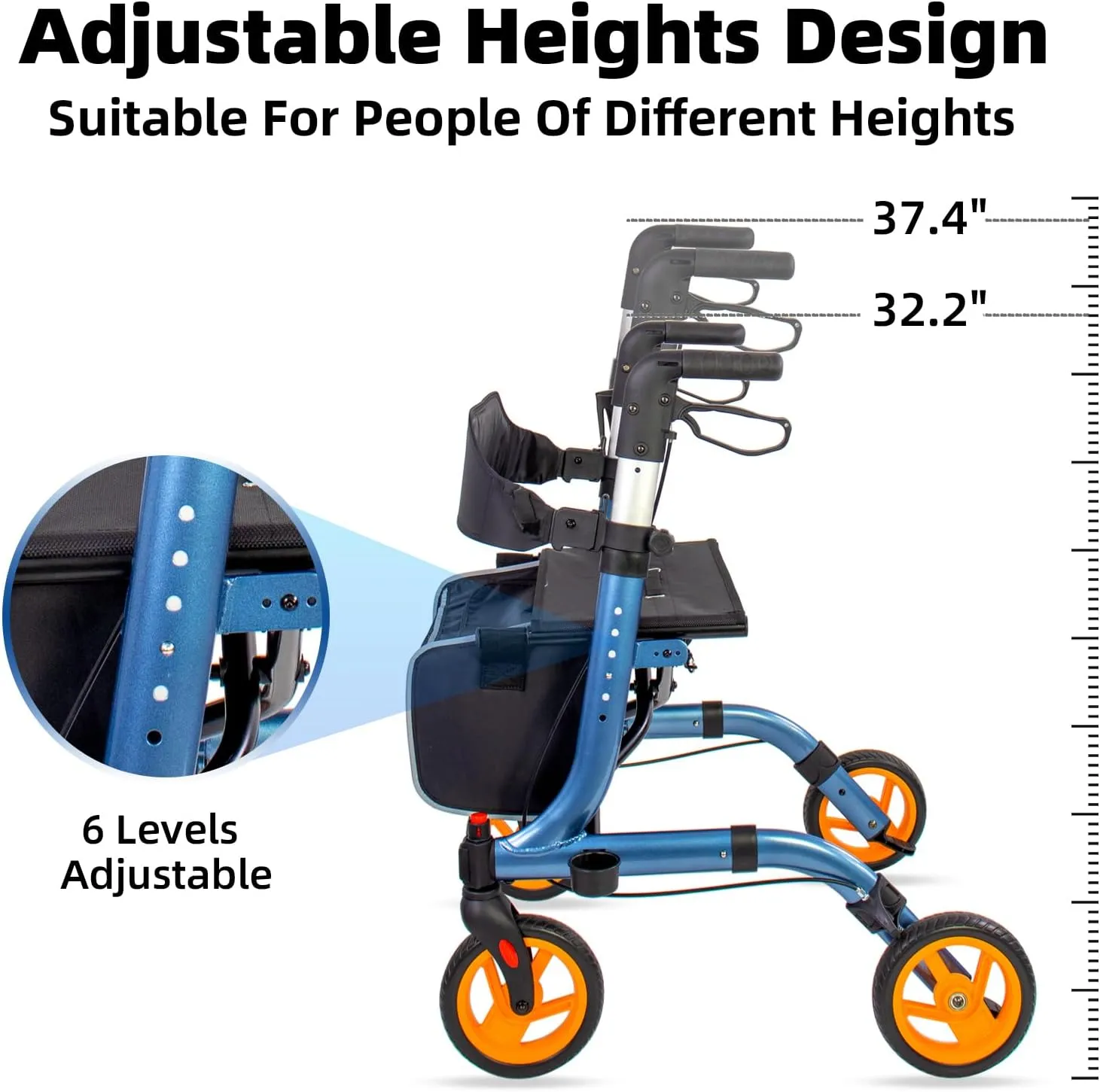 Rollator Walkers for Seniors- Rollator Walker 8" Wheels-with Cup Holder Easy Folding Senior Walker with Backrest- Lightweight Mobility Walking Aid for Adult Elderly, Aluminum Frame, Royal Blue
