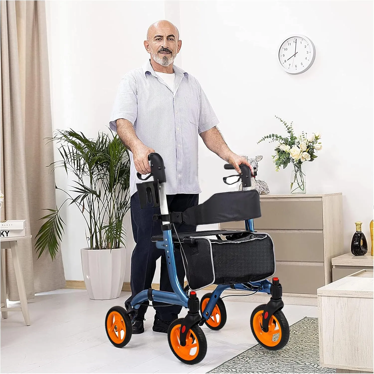 Rollator Walkers for Seniors- Rollator Walker 8" Wheels-with Cup Holder Easy Folding Senior Walker with Backrest- Lightweight Mobility Walking Aid for Adult Elderly, Aluminum Frame, Royal Blue