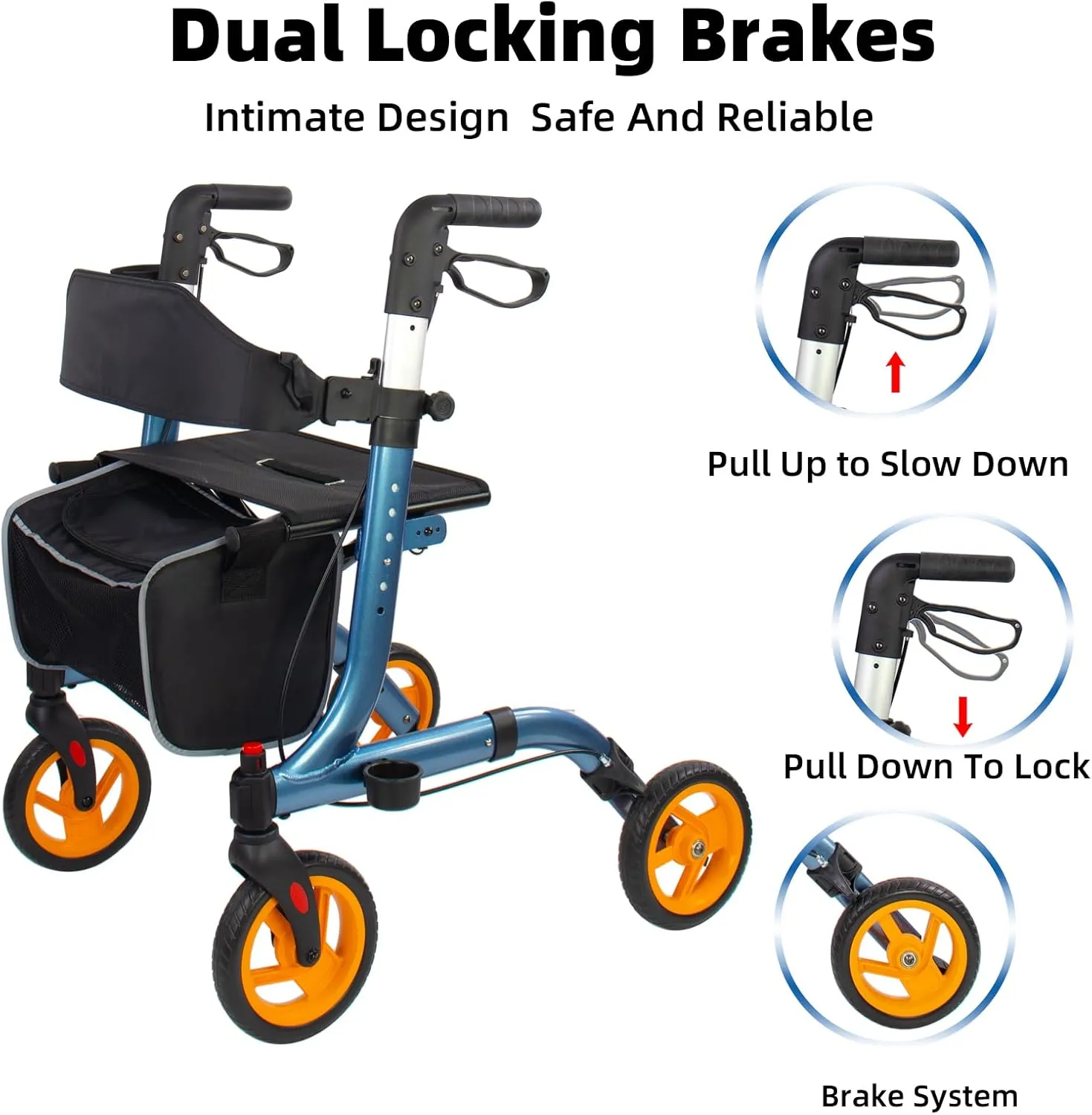 Rollator Walkers for Seniors- Rollator Walker 8" Wheels-with Cup Holder Easy Folding Senior Walker with Backrest- Lightweight Mobility Walking Aid for Adult Elderly, Aluminum Frame, Royal Blue
