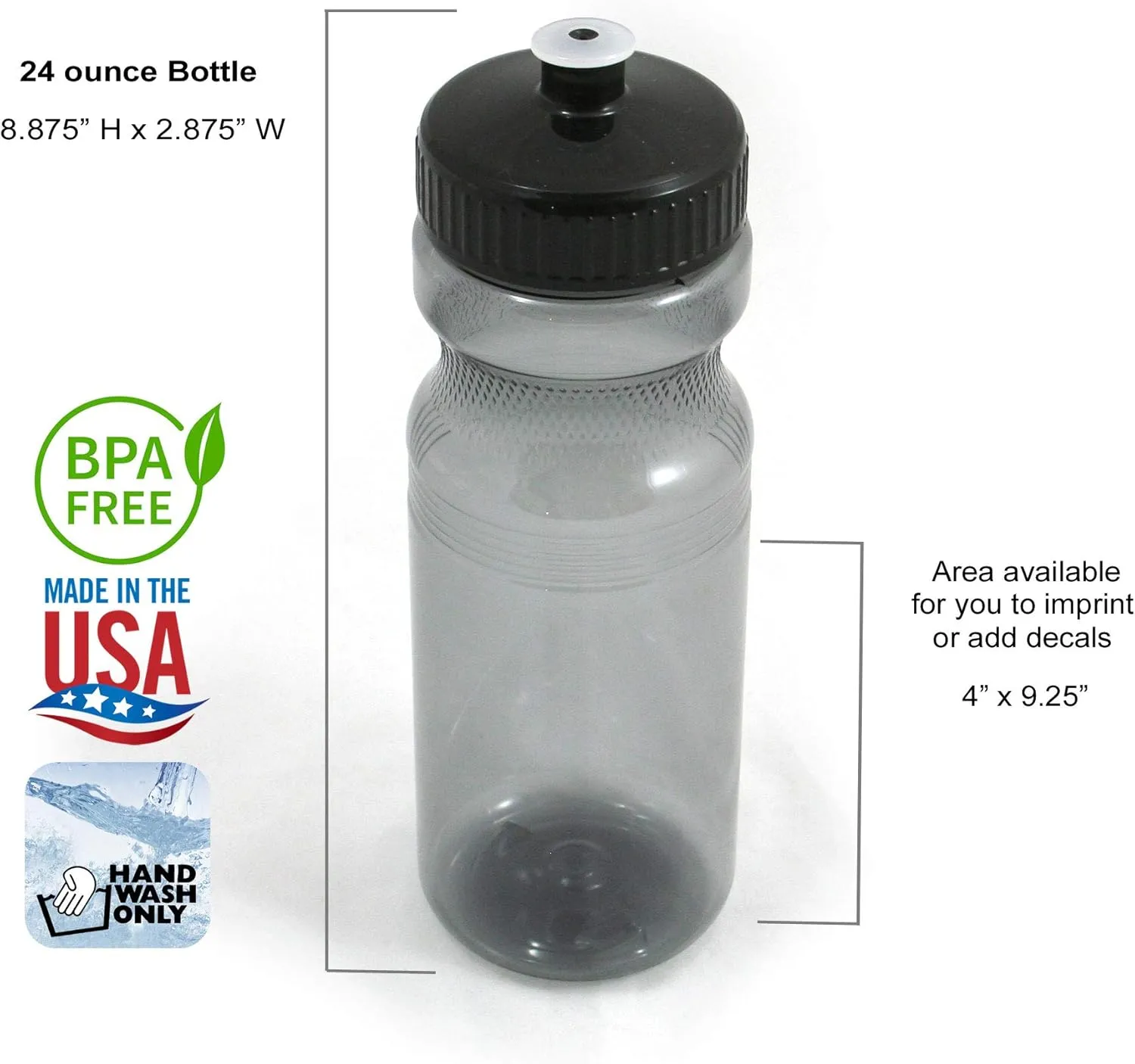 Rolling Sands 24 Ounce BPA-Free Plastic Water Bottles, Set of 10, Made in USA