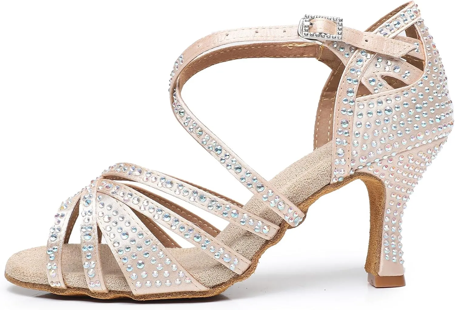 Rosefinch Women's Latin Dance Rhinestone Shoes - Soft Bottom Modern Pole Ballroom Wedding High Heel Adjustable for Girls Ladies