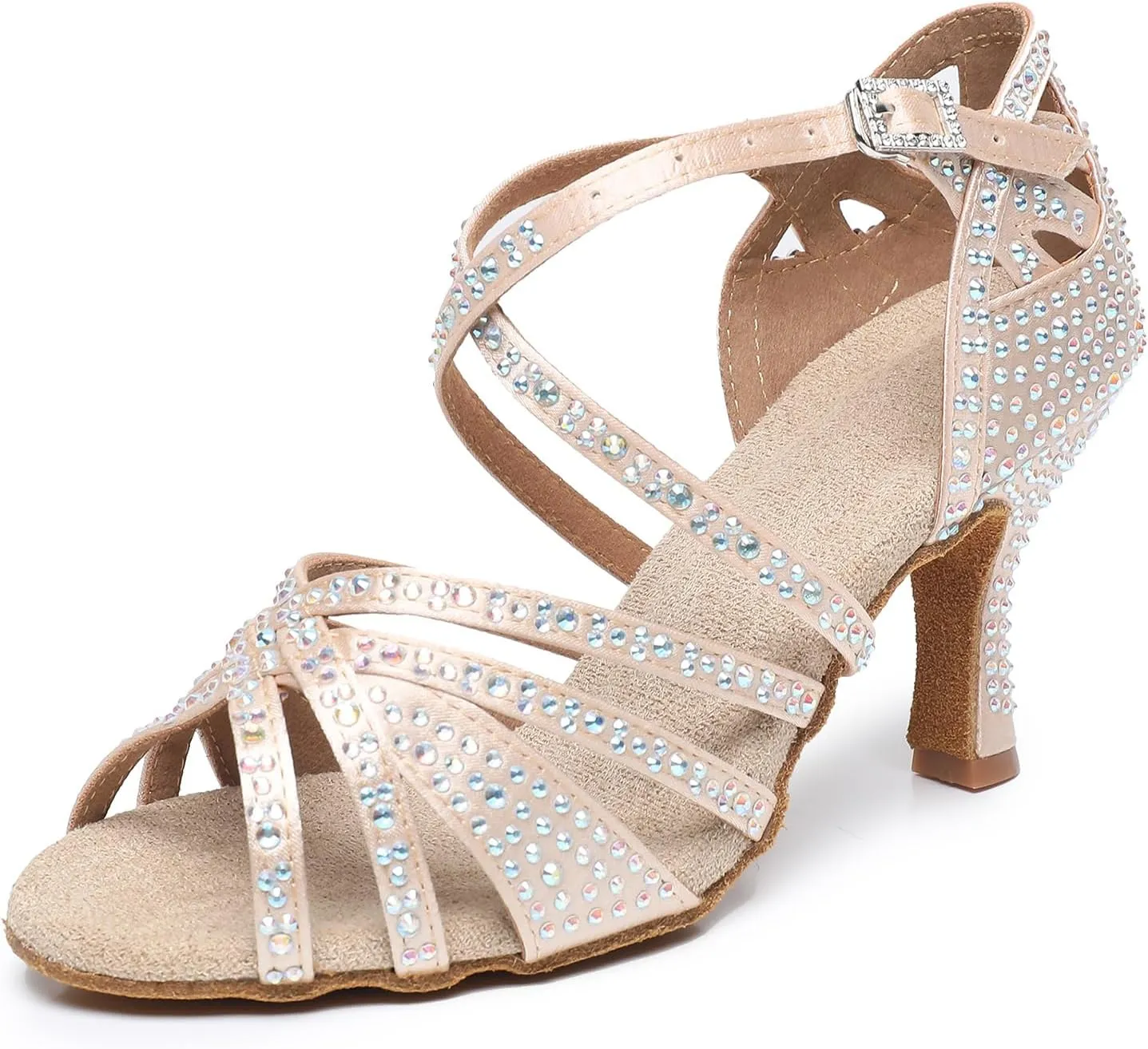 Rosefinch Women's Latin Dance Rhinestone Shoes - Soft Bottom Modern Pole Ballroom Wedding High Heel Adjustable for Girls Ladies