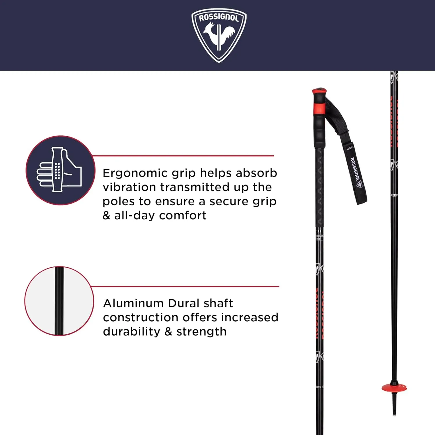 Rossignol Poker Pro Alpine Ski Poles - Lightweight Downhill Ski Poles for Men