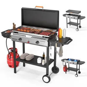 ROVSUN 2-in-1 150,000 BTU Gas Propane Stove & Griddle Combo with Side Shelves & Wheels