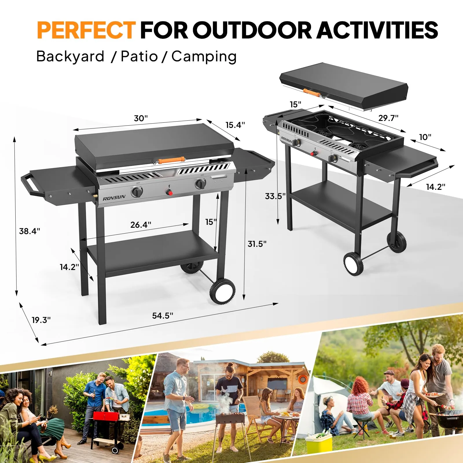 ROVSUN 2-in-1 150,000 BTU Gas Propane Stove & Griddle Combo with Side Shelves & Wheels