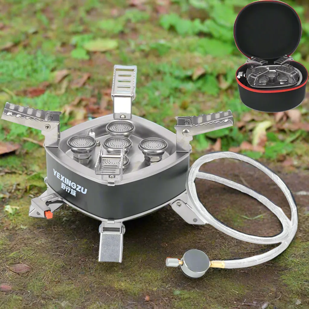 Royaleva Portable Camping Gas Stove – 3 & 5 Burner Folding Outdoor Cooking Stove for Hiking & BBQ