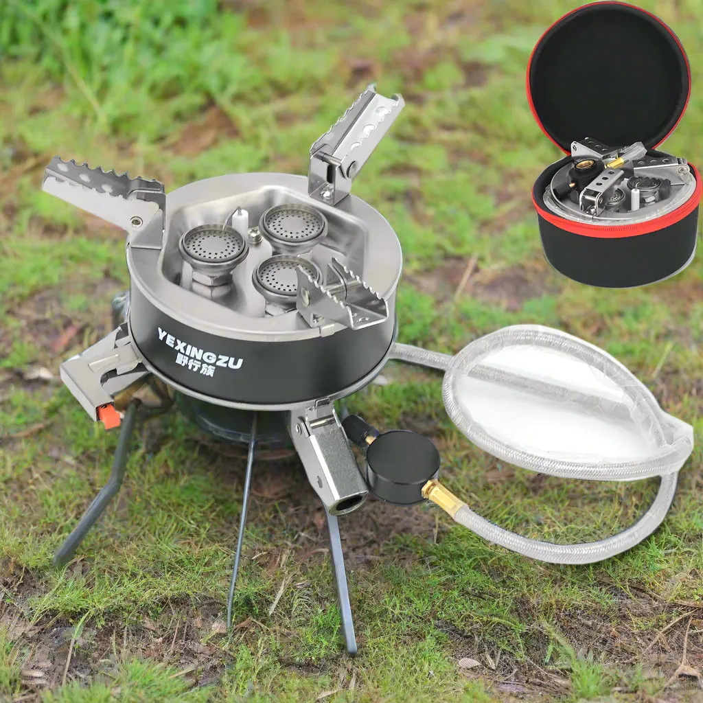 Royaleva Portable Camping Gas Stove – 3 & 5 Burner Folding Outdoor Cooking Stove for Hiking & BBQ