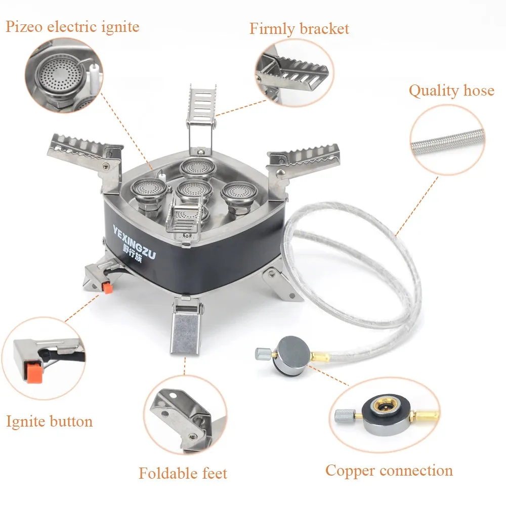 Royaleva Portable Camping Gas Stove – 3 & 5 Burner Folding Outdoor Cooking Stove for Hiking & BBQ