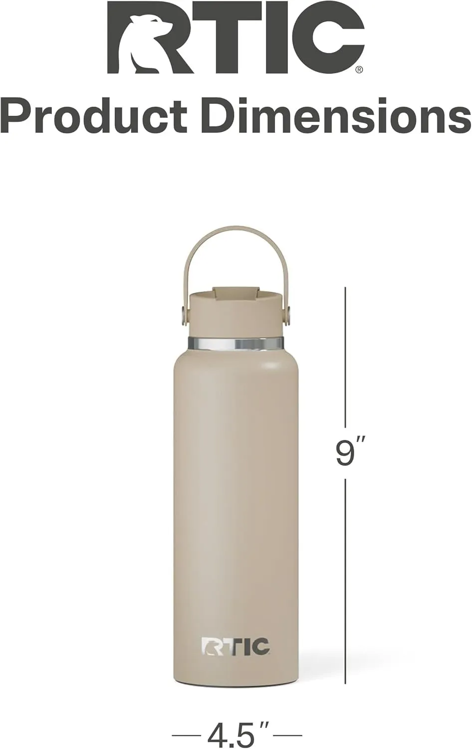 RTIC 40oz Outback Bottle, Insulated, Stainless Steel, Metal, Double Wall Vacuum-Insulation, Ceramic Lined, Leak-Proof Lid, BPA-Free Water Flask for Hiking, Running, Sports, Outdoor, Beach