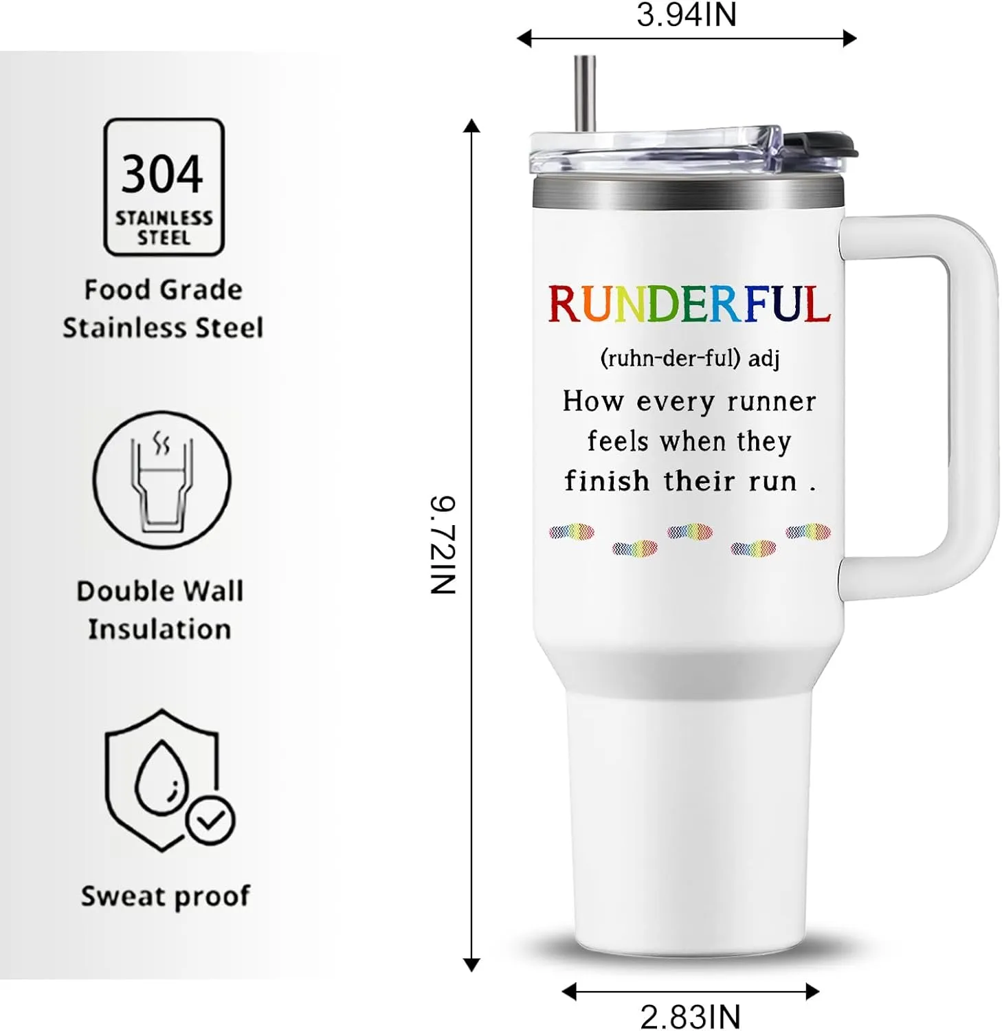 Running Gifts for Runner, Runner Gear Fun Gift Ideas Travel Tumbler 40oz, Running Themed Gifts for Marathon Runners Men, Women, Teen Boys & Girls, Run Gift