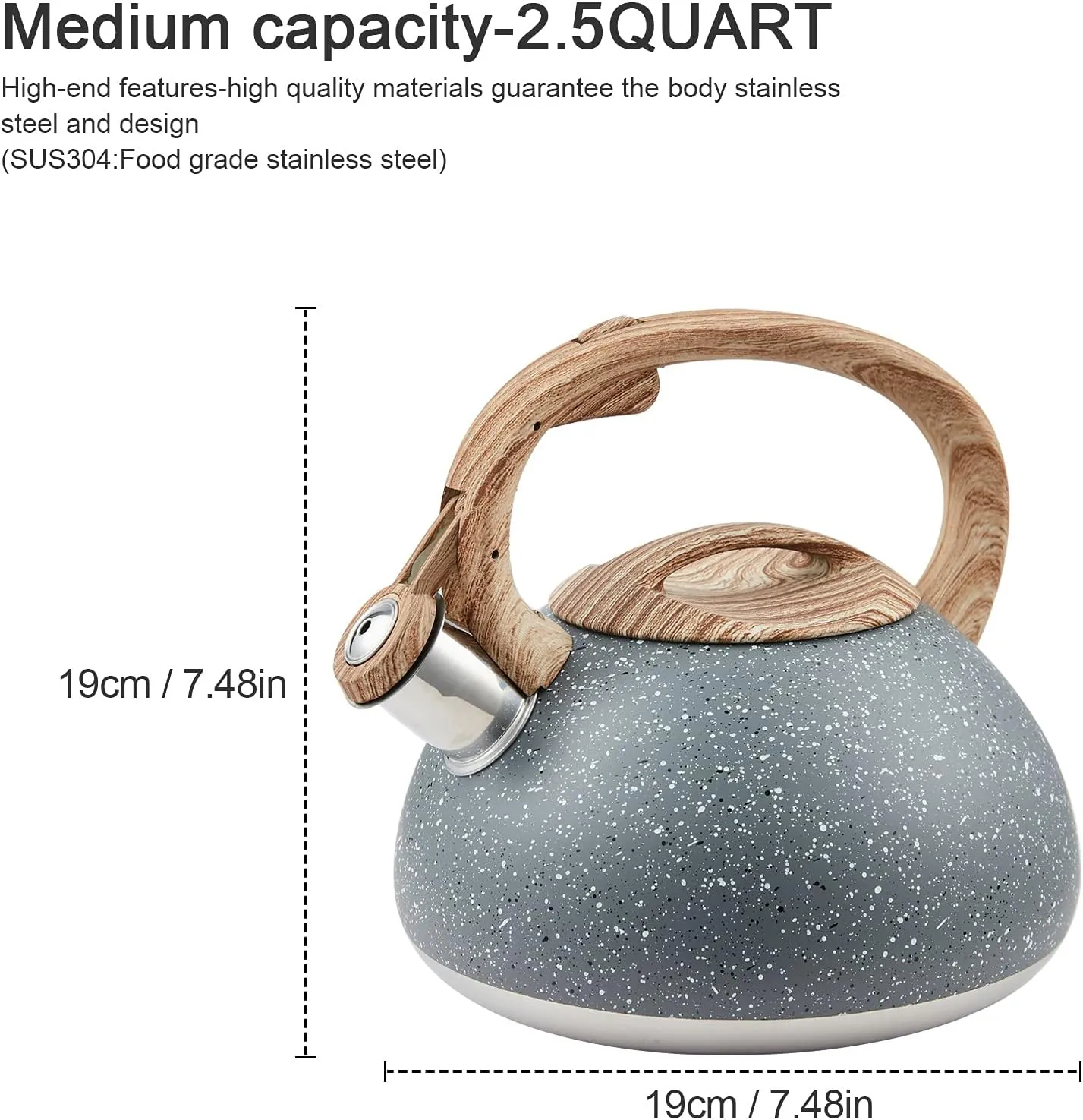 s-p Whistling Tea Kettle Stainless Steel Teapot,Teakettle for Stovetop Induction Stove Top,Fast Boiling Heat Water Tea Pot 2.2 Quart(Gray)