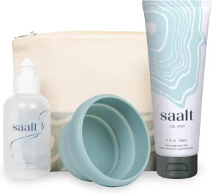 Saalt Travel Menstrual Kit - Easy Cleaning for Public Restroom, School, or Travel for Menstrual Cup or Menstrual Disc - Reusable Travel Bag, 4oz Wash, Squeeze Bottle, Compact Sanitizer