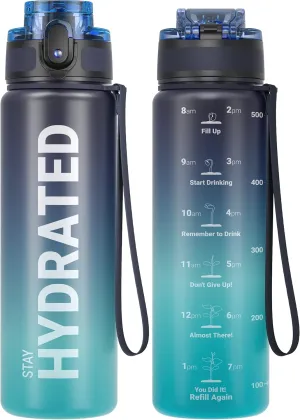 Sahara Sailor Water Bottle 32oz, Durable and Leakproof Water Bottles Motivational with Time Marker, Tritan, BPA Free, Wide Mouth with Easy Clean Brush for Gym, Travel, Home, School, Office (1 Bottle)