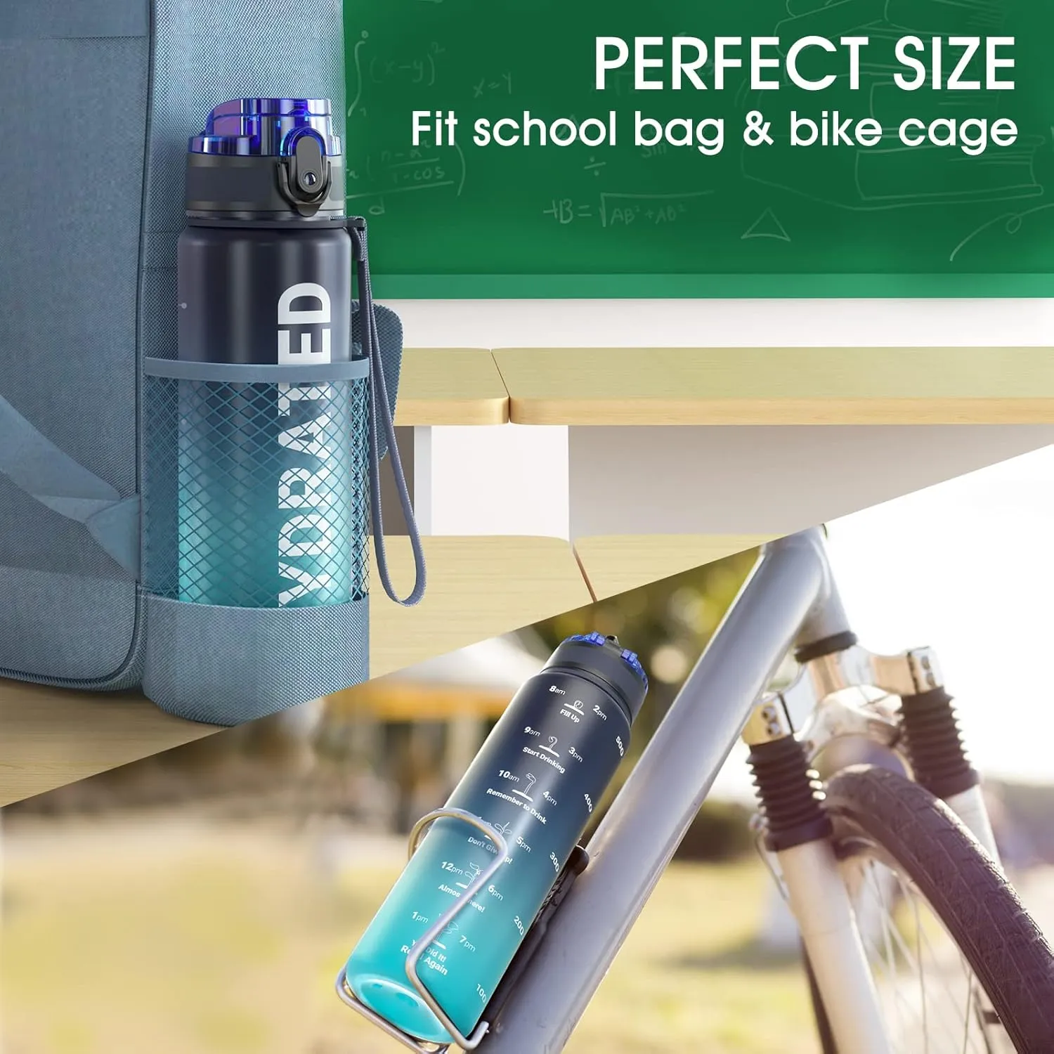 Sahara Sailor Water Bottle 32oz, Durable and Leakproof Water Bottles Motivational with Time Marker, Tritan, BPA Free, Wide Mouth with Easy Clean Brush for Gym, Travel, Home, School, Office (1 Bottle)