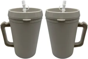 Sandhill Tools Double Wall Insulated Mug with Straw 34 Oz Refillable Hot and Cold Water Bottle with Sipping Spout, Gray (2 Pack)