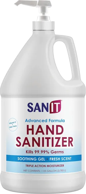 Sanit Moisturizing Hand Sanitizer Gel 70% Ethyl Alcohol - Kills 99.99% Germs, Advanced Formula with Vitamin E and Aloe Vera - Soothing Gel, Fresh Scent, Made in USA - 1 Gallon with Easy to Use Pump