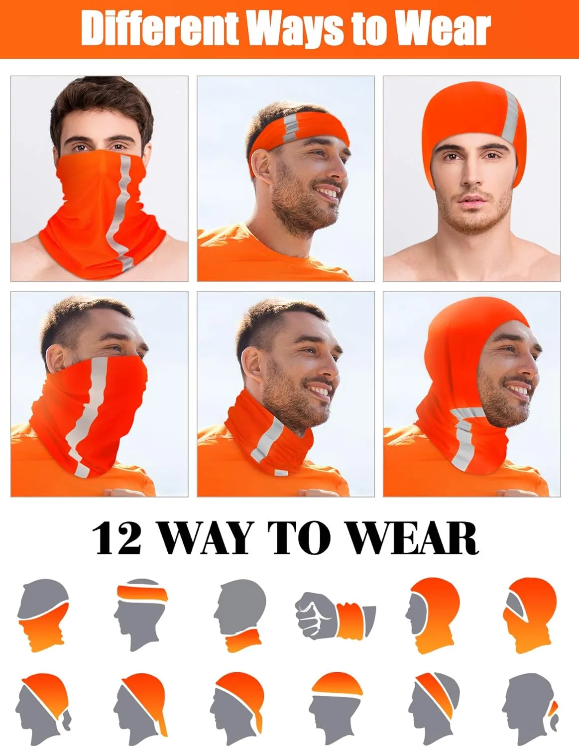 SATINIOR 8 Pcs Reflective Neck Gaiter Neon Safety Bandana Face Cover UV Sun Dust Wind Protection Mask Scarf for Men Women