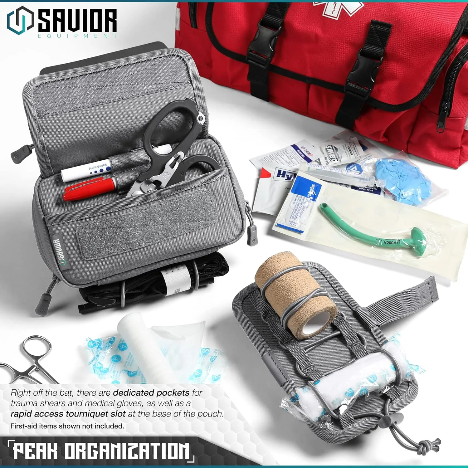 Savior Equipment IFAK Buddy Tactical First-Aid Kit Rip Away MOLLE Pouch Emergency EMT Utility Organization Medical Supply Carrier Outdoor Survival Travel Bag, Attach to Backpack/Belt Loop