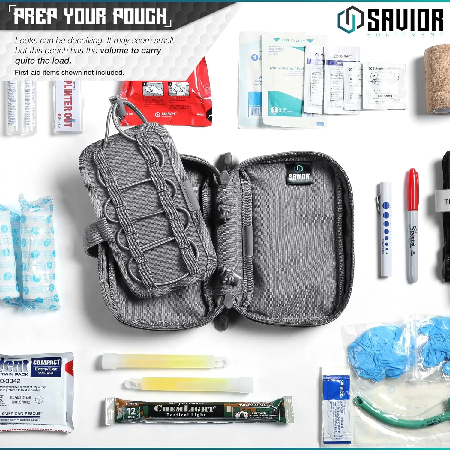Savior Equipment IFAK Buddy Tactical First-Aid Kit Rip Away MOLLE Pouch Emergency EMT Utility Organization Medical Supply Carrier Outdoor Survival Travel Bag, Attach to Backpack/Belt Loop