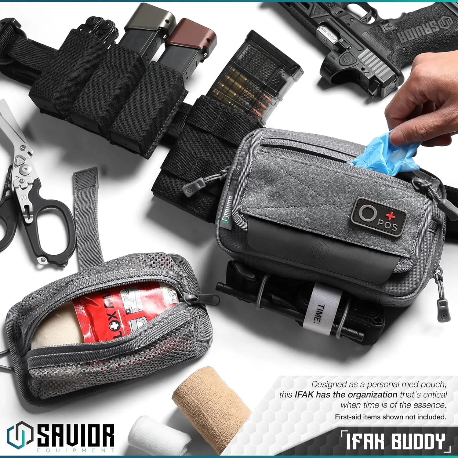 Savior Equipment IFAK Buddy Tactical First-Aid Kit Rip Away MOLLE Pouch Emergency EMT Utility Organization Medical Supply Carrier Outdoor Survival Travel Bag, Attach to Backpack/Belt Loop