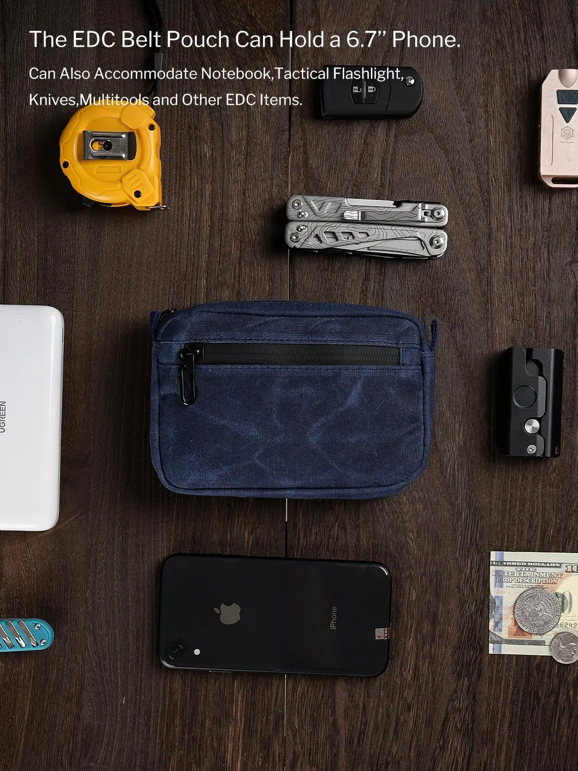 Sayram SP7 EDC Belt Pouch - Waxed Canvas With Zipper, Waist Pack for Men, Anti-Theft Pickpocket Organizer for Daily Use