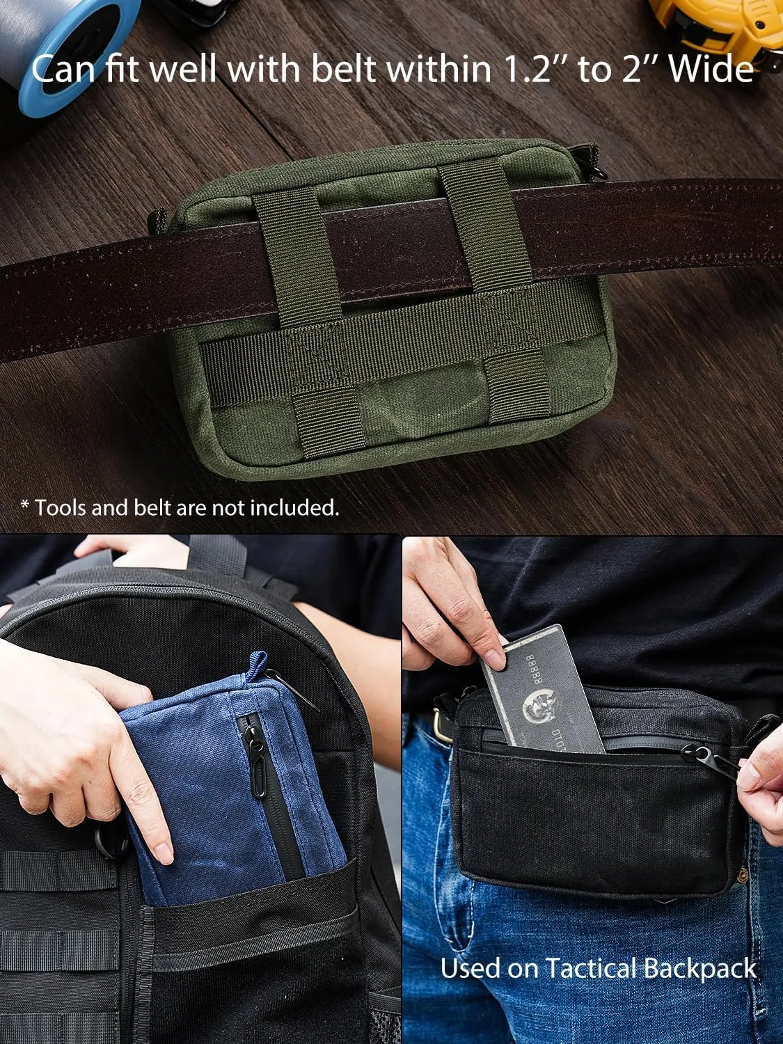 Sayram SP7 EDC Belt Pouch - Waxed Canvas With Zipper, Waist Pack for Men, Anti-Theft Pickpocket Organizer for Daily Use