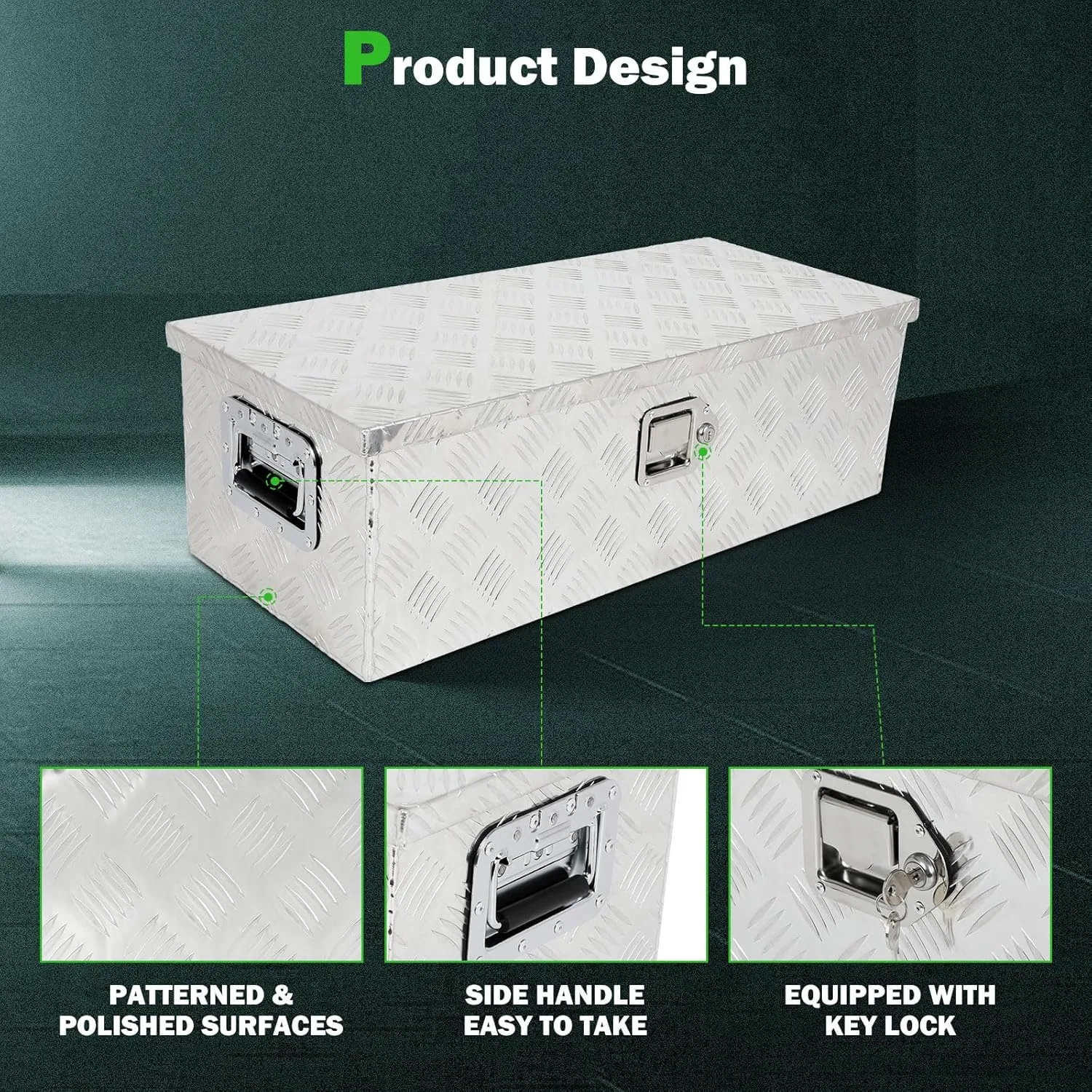 SCITOO 30inch Heavy Duty Truck Bed Tool Box Silver Chest Box Trailer Tongue Box for Pick Up Truck Bed RV Trailer Aluminum Tool Box with Lock and Keys