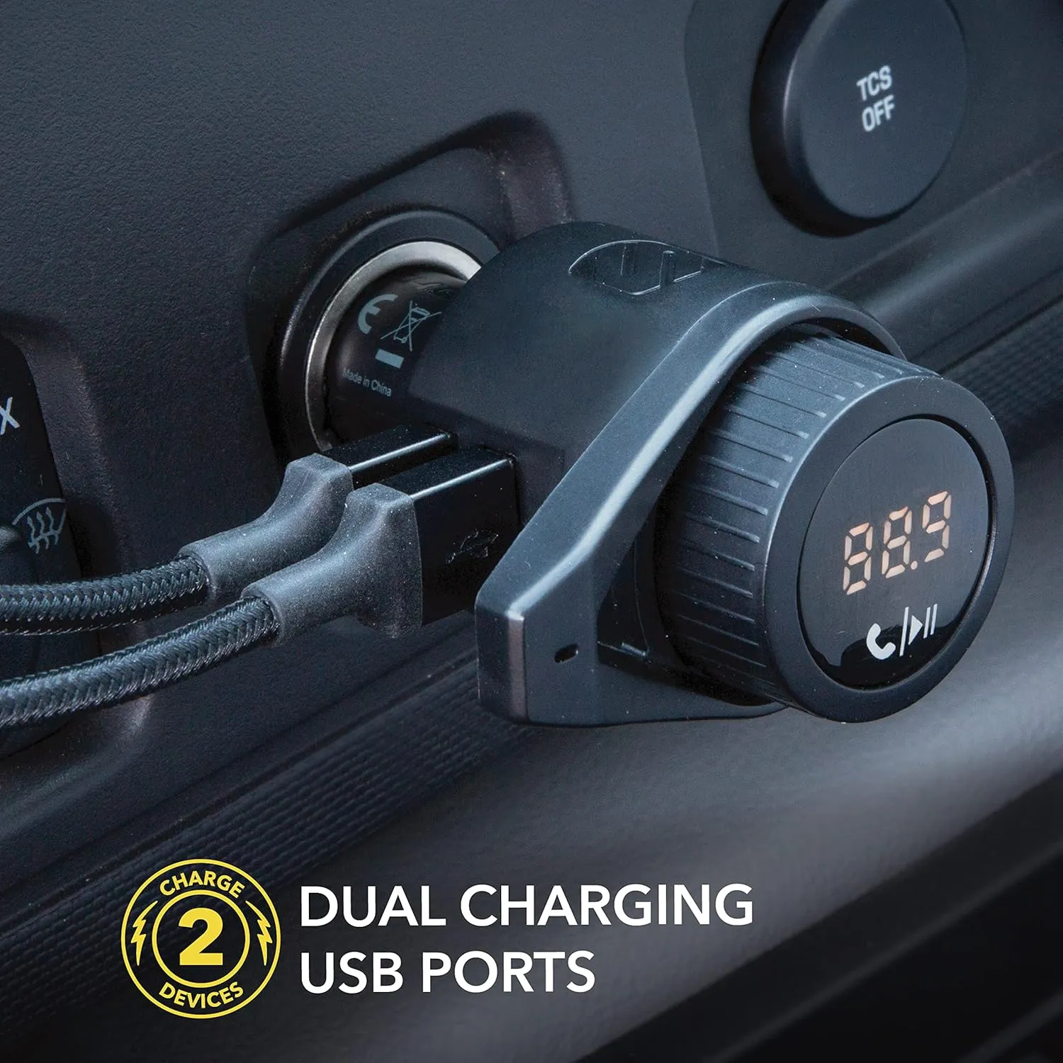 Scosche BTFM5 Bluetooth Hands-Free Car Kit with Digital FM Transmitter and Dual 12W USB Charging Ports For Vehicles