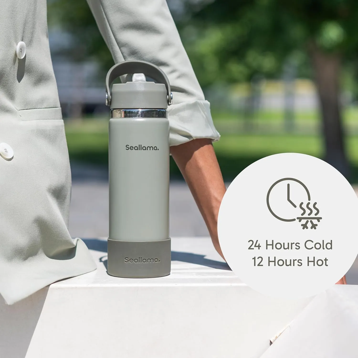 Seallama. Stainless Steel Wide Mouth Water Bottle - 2 Lids (Flex Straw Lid) and Double-Wall Vacuum Insulation - Leak Proof, BPA-Free, for Travel, Sports, School, and Car (Forest Green, 21 oz)