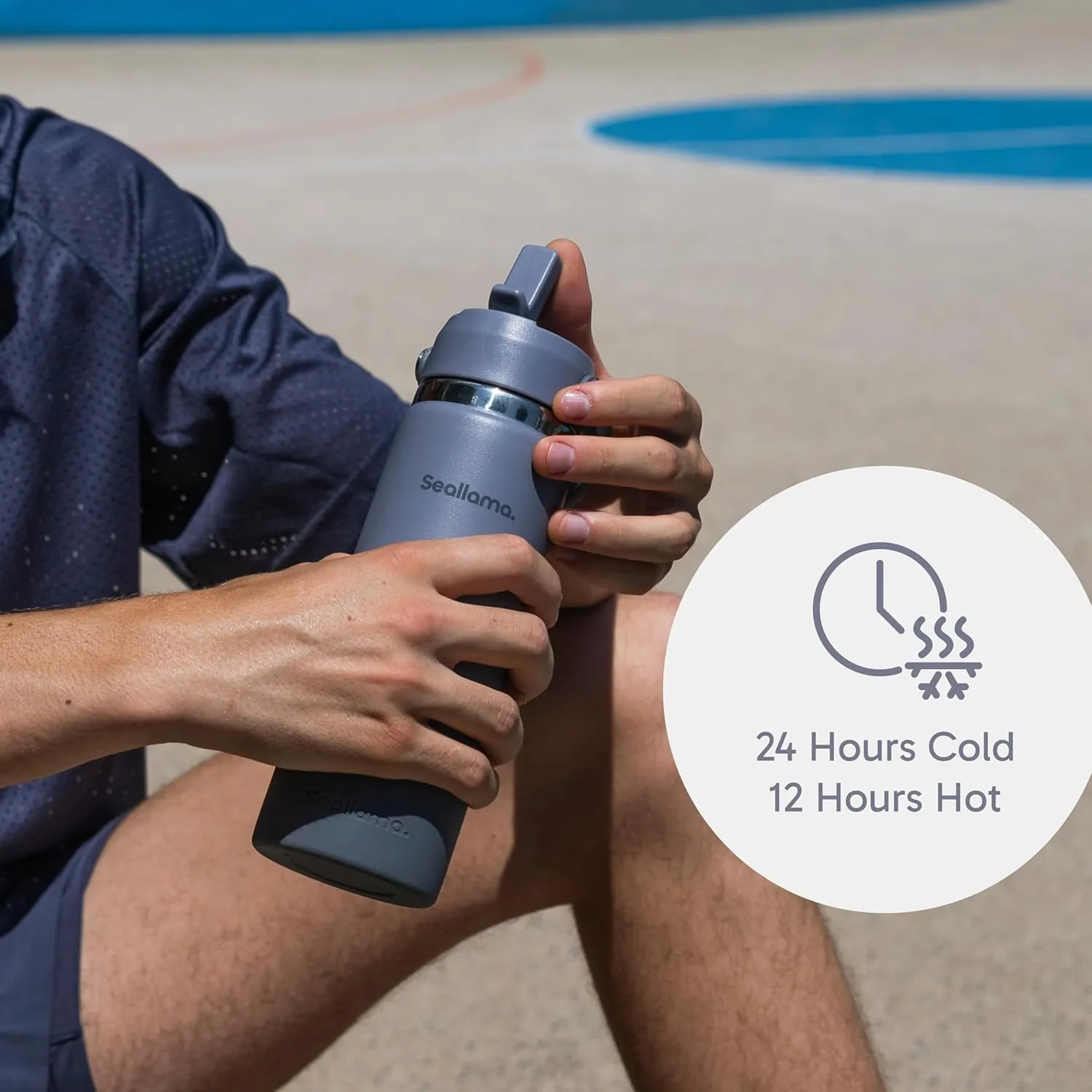 Seallama. Stainless Steel Wide Mouth Water Bottle - 2 Lids (Flex Straw Lid) and Double-Wall Vacuum Insulation - Leak Proof, BPA-Free, for Travel, Sports, School, and Car (Stormy Granite, 21 oz)
