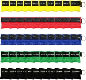 Set of 50 CPR Mask, Disposable CPR Shield Mask Emergency Mask Key Chain Ring ,with One-Way Valve Breathing Barrier for First Aid or AED Training (Colorful-50PCS)