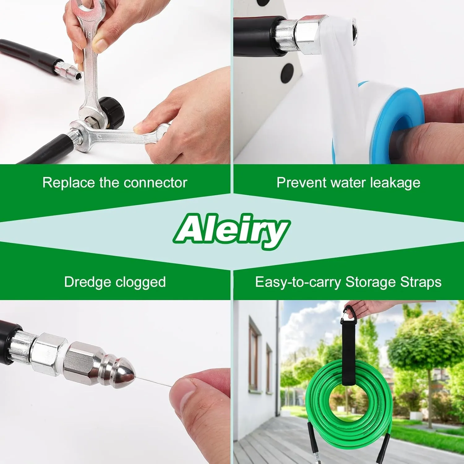 Sewer Jetter Kit for Pressure Washer,Water Jet Drain Cleaning Hose with Corner Rotating Button Spring Nose 1/4" NPT Sewer Cleaning Tool High-Pressure Nozzles,5800 PSI 50 FT